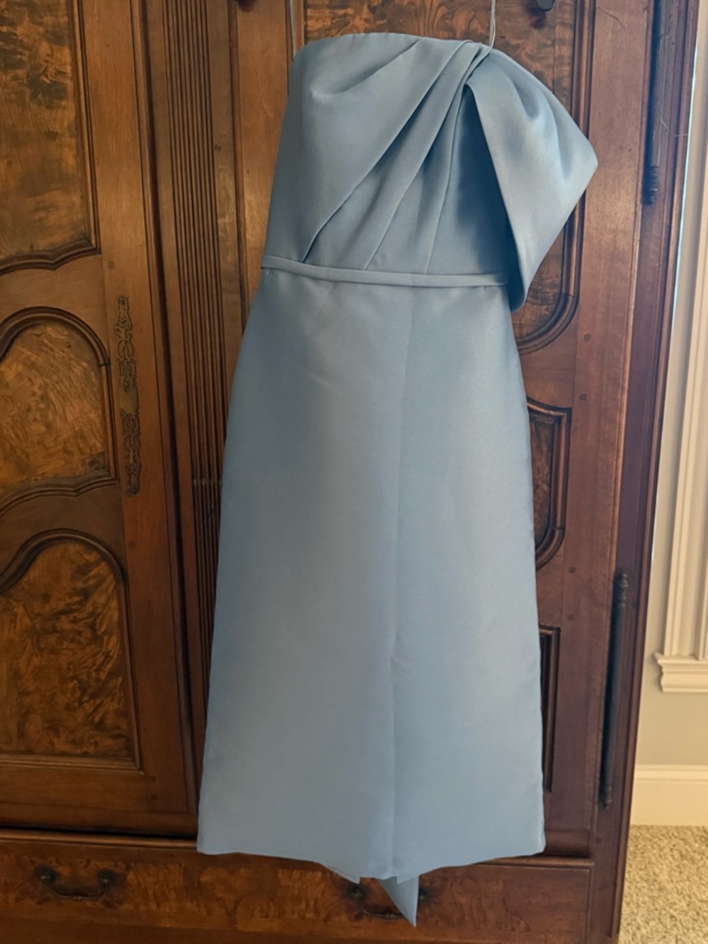 Amsale Strapless Satin Dress in Smokey Blue - Picture 7 of 7